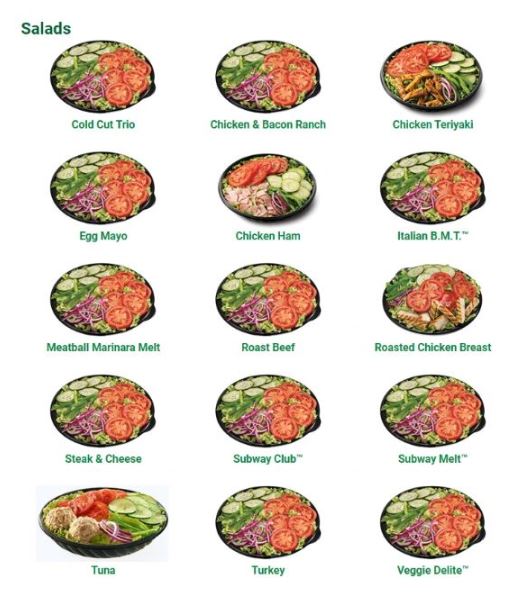 Subway Salads Menu And Prices